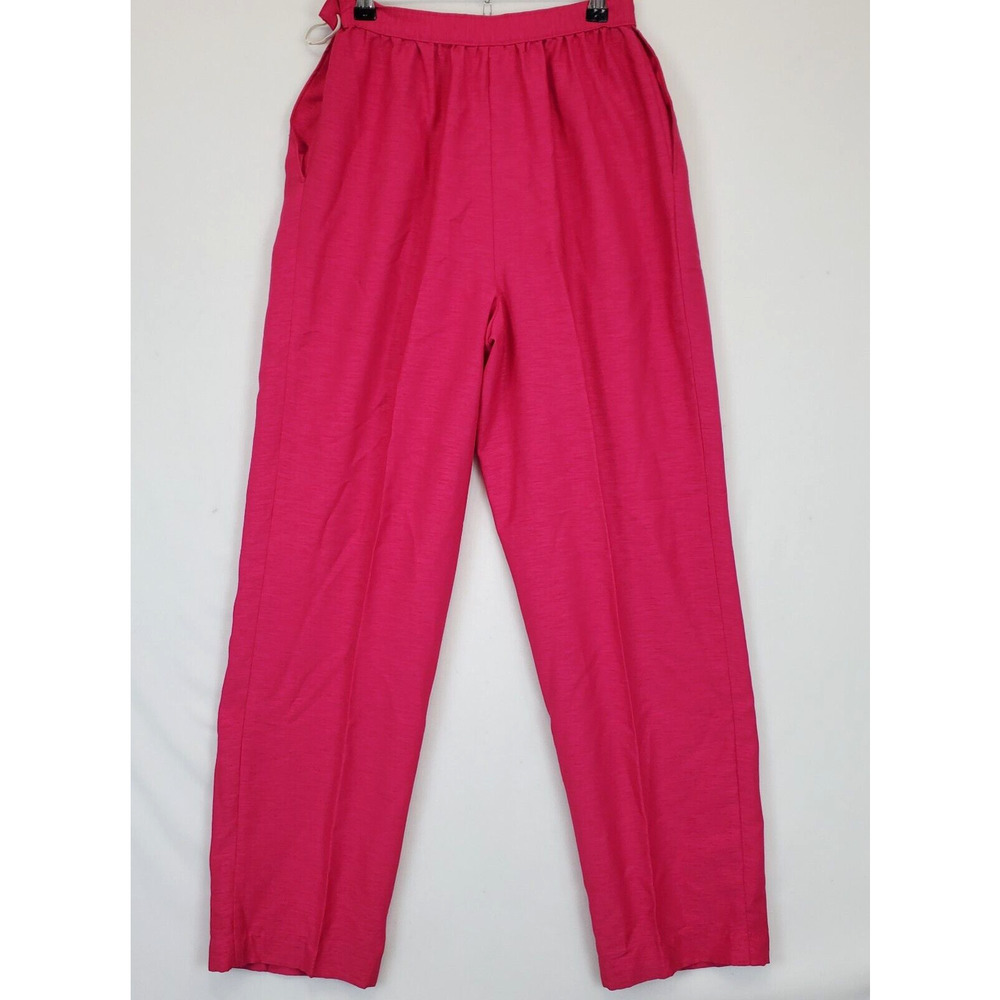 TanJay Chiffon Pleated Pants Women 8 Straight Leg Fuchsia Pink Side Button VTG